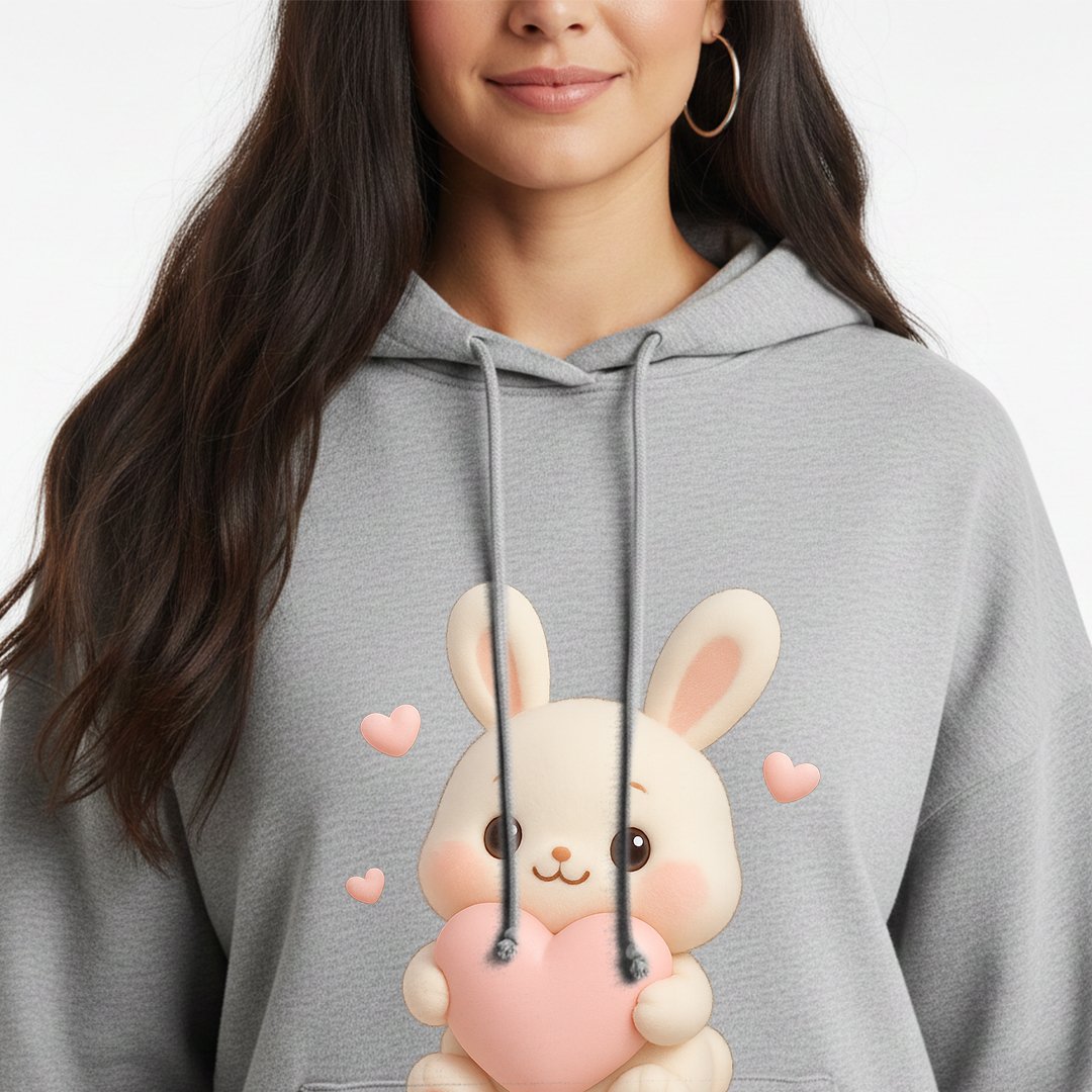Cute Panda Heart Grey Pullover Hoodie